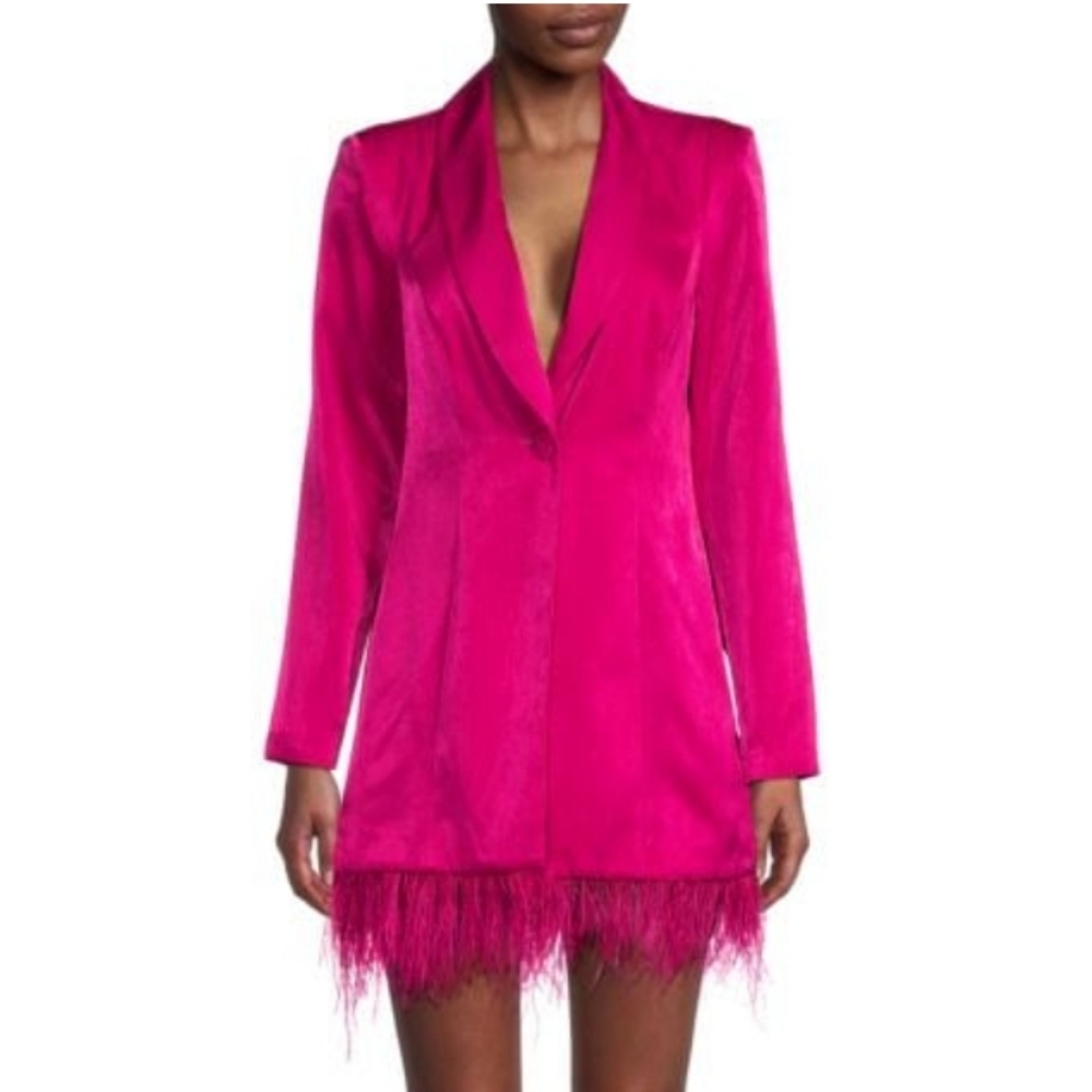 Aidan Mattox Vibrant Pink Feathered Mini Dress